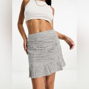 Abercrombie & Fitch Black and White Linen blend Checkered Skirt Coquette